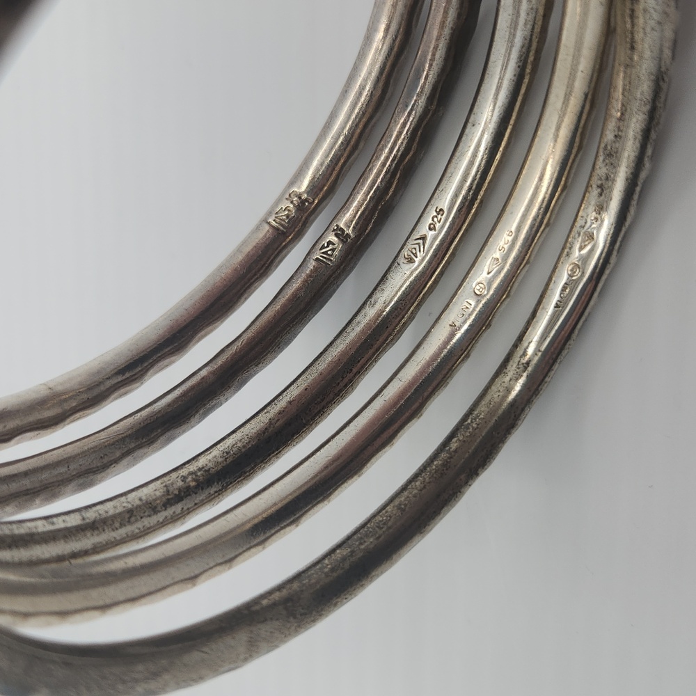 Silpada Hammered Silver Solid Slim Bangle Set - image 2